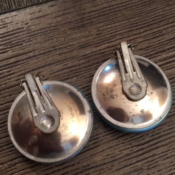 Large Pearlized Button Earrings Tiffany Blue 1950 - Picture 6 of 8